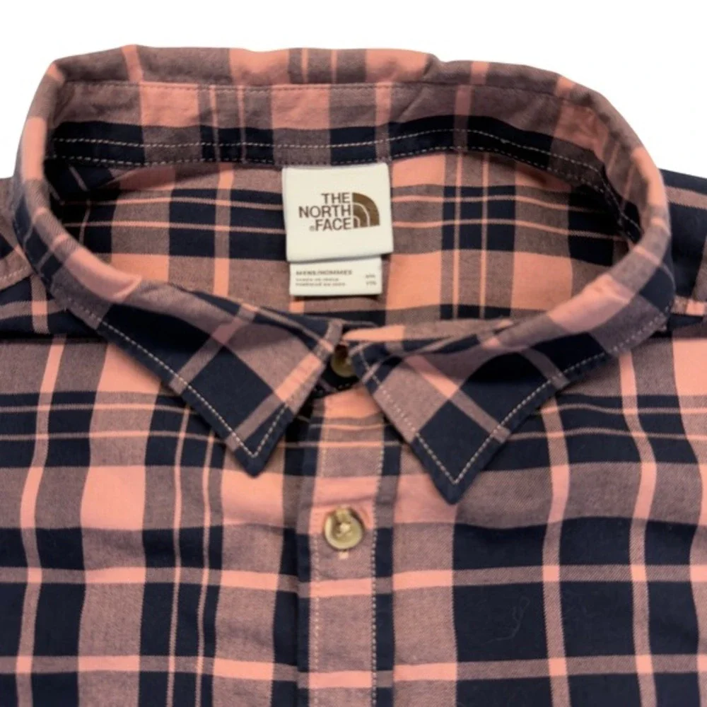 The North Face‎ Button Down Shirt Mens XL Pink Plaid Cotton Hiking Outdoor